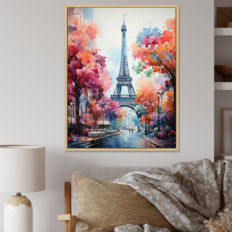 Tour Eiffel Paris coloré, H 40 po x l 30 po x P 1,5 po, Cadre flottant brun