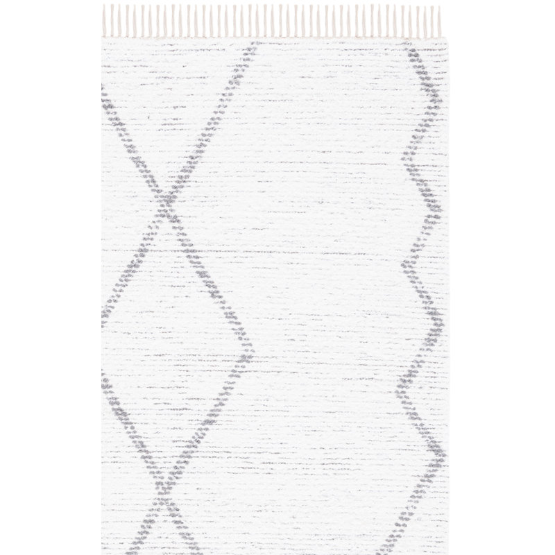 Tapis ivoire / gris en coton tissé à la main Anahy, Rectangle 3 pi x 5 pi