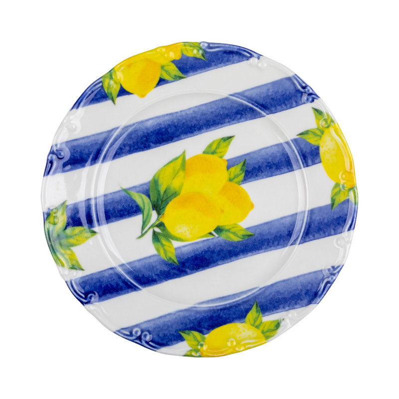 Ensemble de petit déjeuner (26 pièces), Bleu / Blanc / Jaune, À rayures