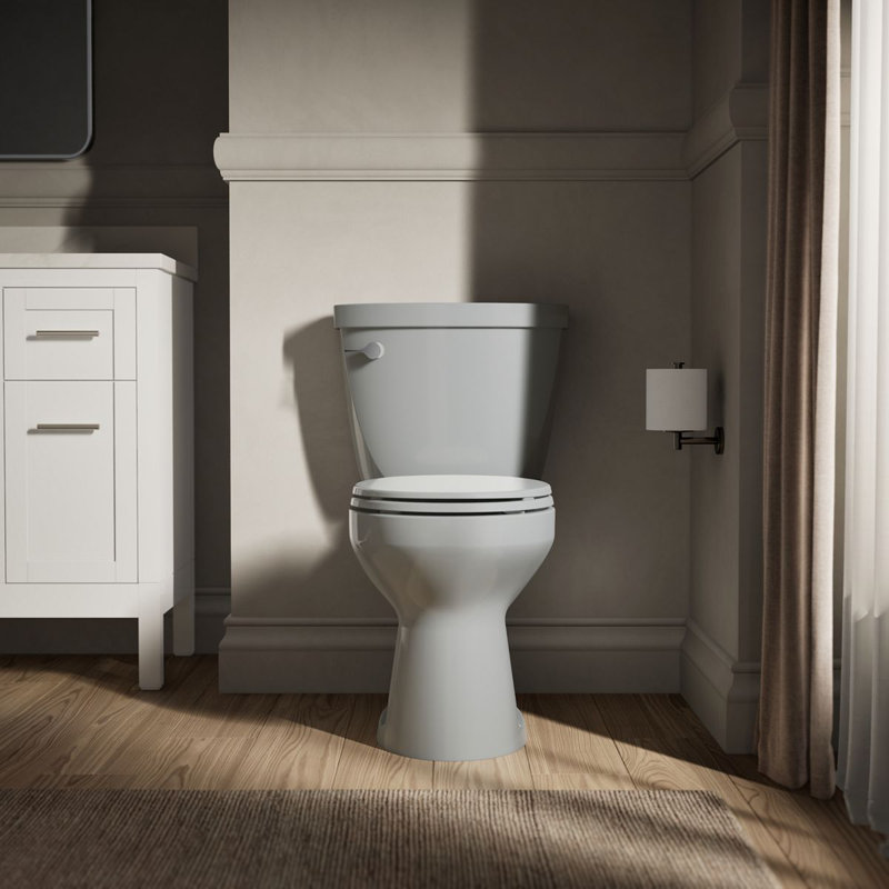Cimarron® 1.28 GPF Water Efficient Round Two-Piece toilet (Seat Not Included), Ice Grey, Right-Hand