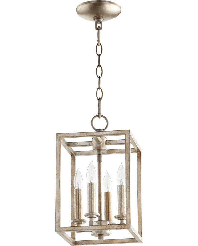 Luminaire suspendu rectangulaire à 4 lumières Montejano, H 14 po x l 8 po x P 8 po, Feuille argentée vieillie