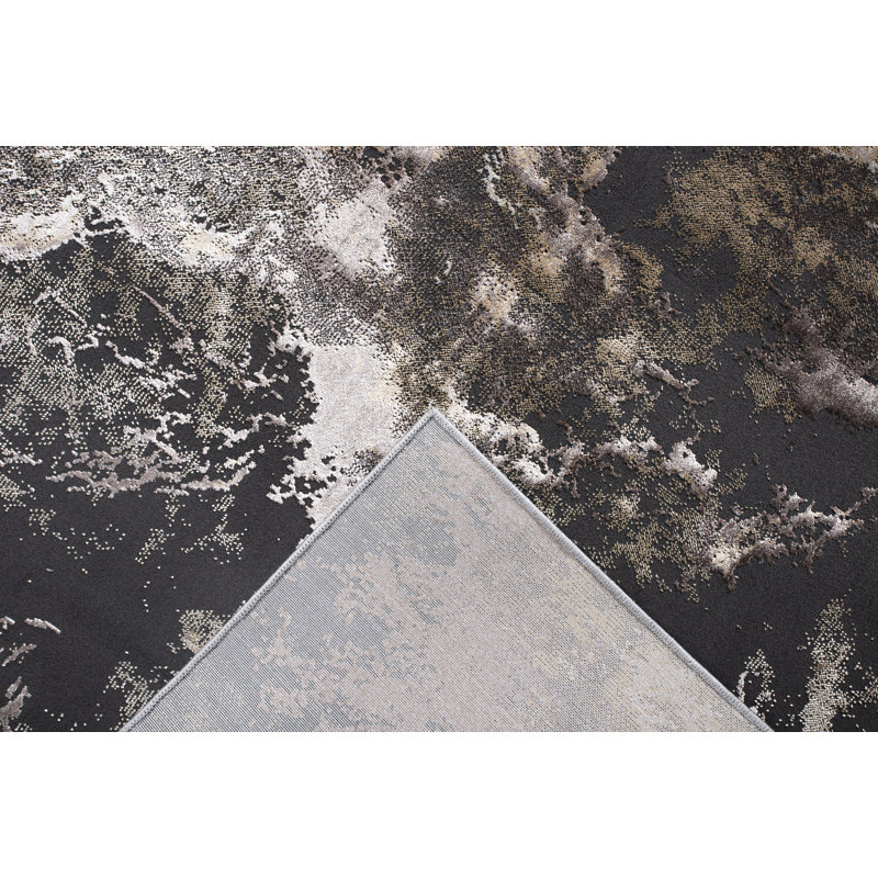 Tapis à motif abstrait gris anthracite / gris foncé Lafi Collection, Rectangle 11 pi 6 po x 15 pi 7 po