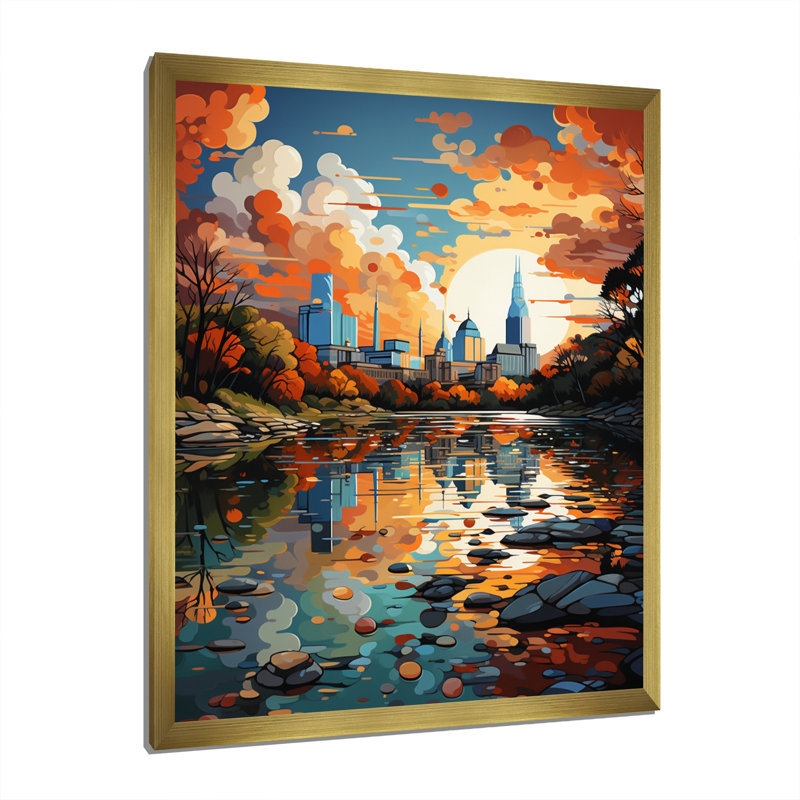 «City Austin Popart II», reproduction sur toile, H 32 po x l 24 po x P 1 po, Encadrement doré