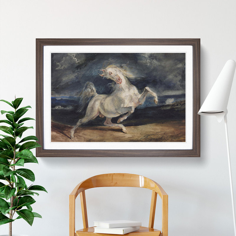 Frightened Horse by Eugene Delacroix - Picture Frame Painting, Walnut Framed, 48cm H x 65cm W x 2cm D