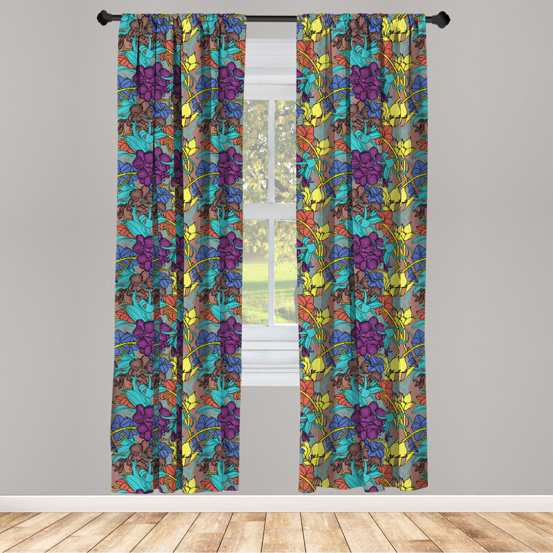 Orchid Floral Semi-Sheer Rod Pocket Curtain Panels, 28" x 95"