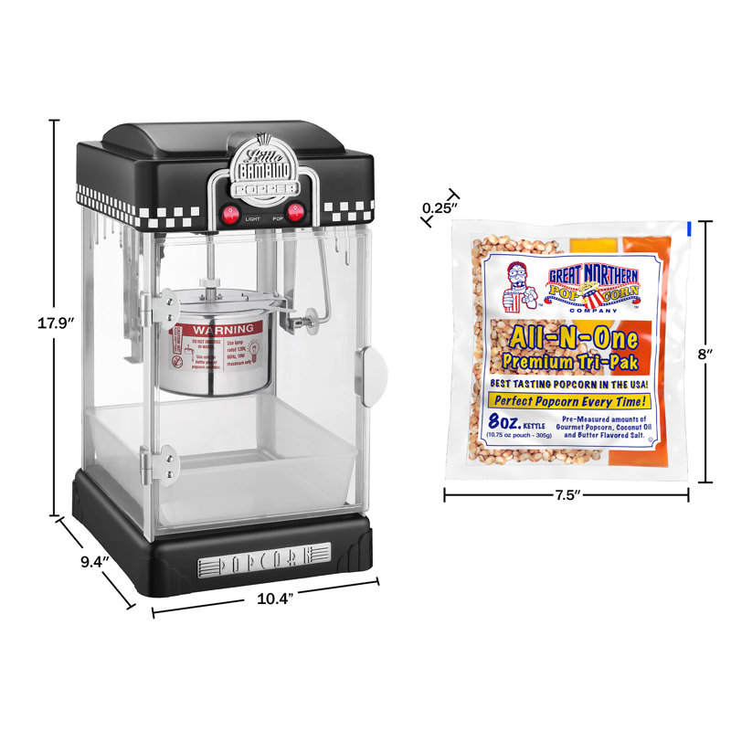 2,5 oz. Great Northern Popcorn Machine à maïs soufflé de table avec paquet de 12 grains de maïs soufflé