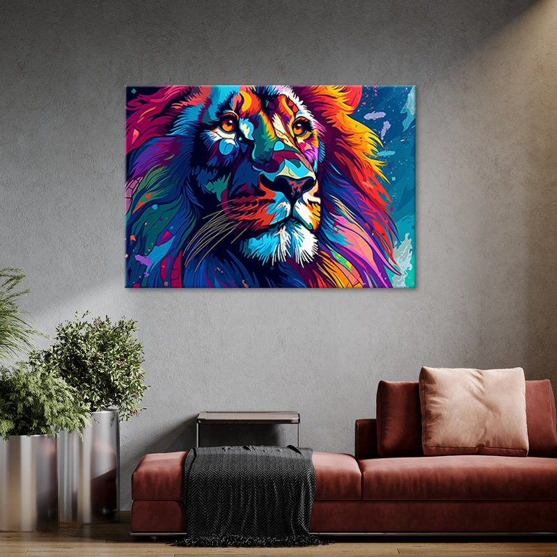 Colorful Neon Lion - No Frame Print on Canvas, 70cm H x 100cm W