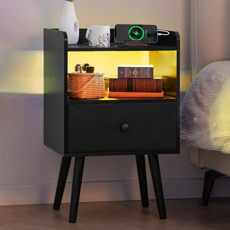 Table de chevet avec station de charge, Noir