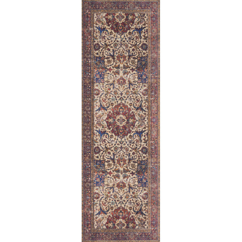 Oriental Sand/Red/Blue Area Rug, Runner 2'6" x 7'6"