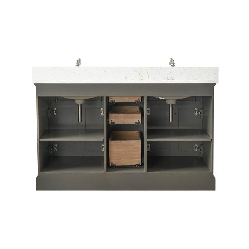 Thompson 54" W Double Bathroom Vanity, Silver Gray/Brushed Nickel