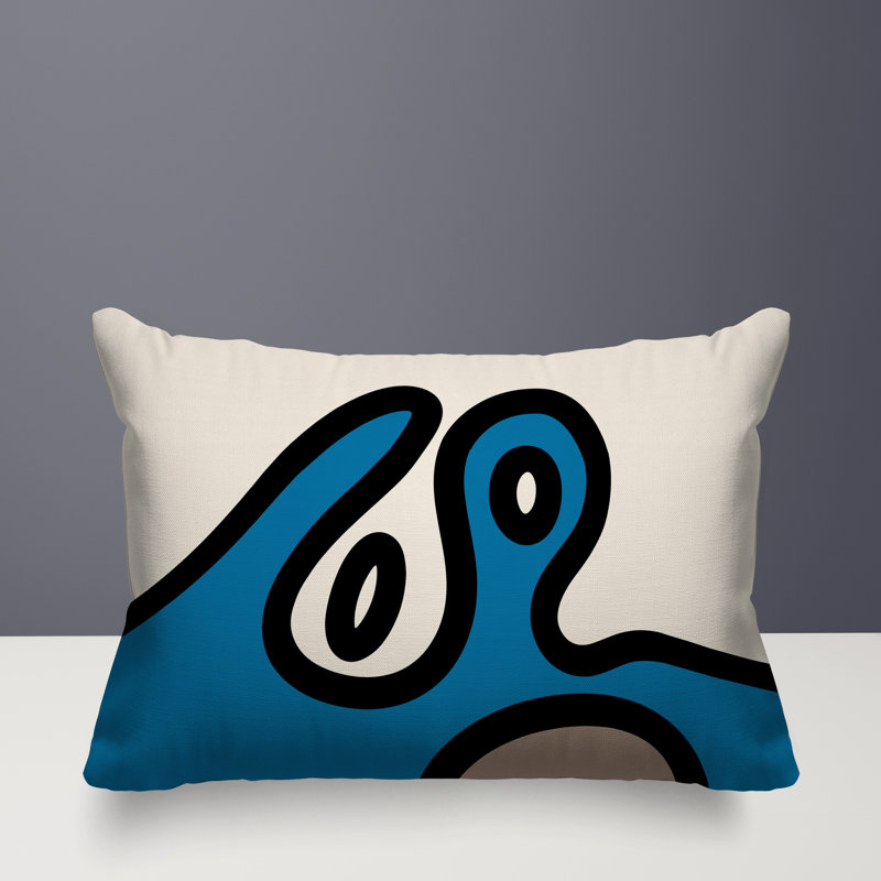 Oreiller rectangulaire réversible intérieur / extérieur Peller, H 18 po x l 25 po, Turquoise / noir / blanc cassé