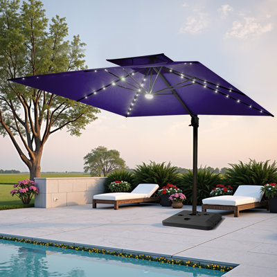 128'' X 104'' Rectangular Outdoor Solar Led Cantilever Patio Umbrella, Base Included