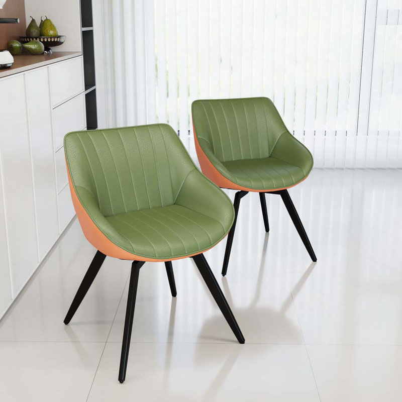 Chaises de salle à manger en similicuir, Vert / Orange