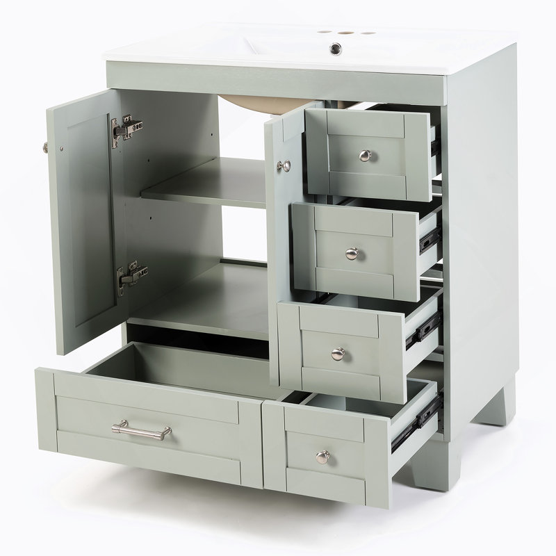 Meuble-lavabo de salle de bain avec lavabo et tiroirs à fermeture en douceur, Bleu/gris
