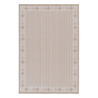 Rug & Kilim’S Contemporary Dhurrie Rug In Cream And Beige Pinstripes