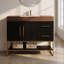 Meuble-lavabo simple autoportant noir de 91 cm (36 po) avec lavabo en céramique, comptoir en pierre frittée brun chaud et tablette ouverte