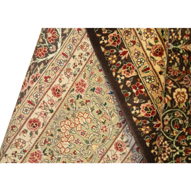 Tapis noir et ivoire de haute qualité noué à la main