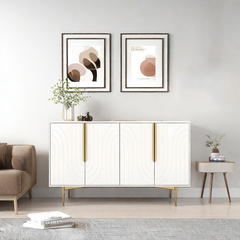 Buffet de luxe moderne et minimaliste, Blanc, H 35,43 po x l 55,12 po x P 15,75 po