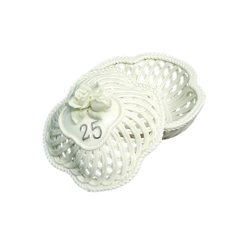 25e anniversaire de mariage, panier de bibelot en porcelaine