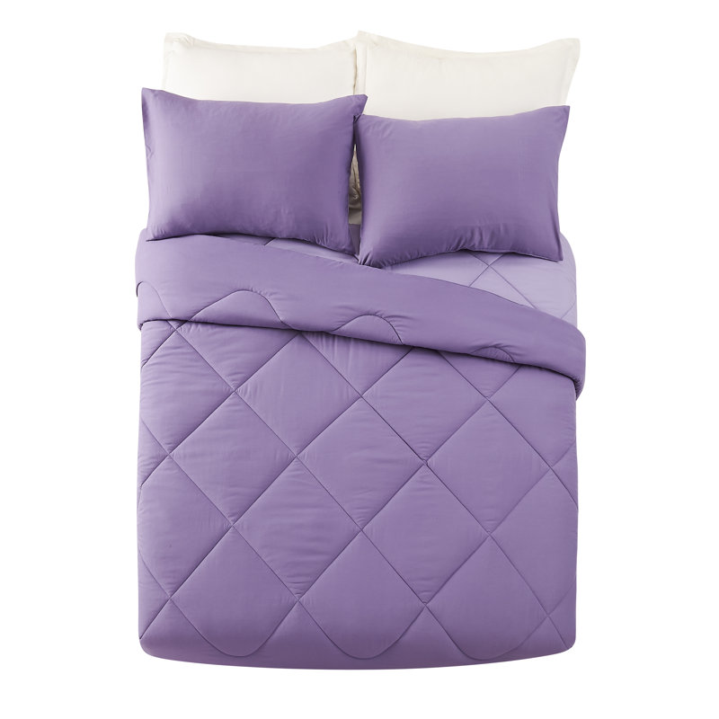 Ensemble d'édredon réversible solide et facile d'entretien, Édredon double/grand et 2 taies décoratives, Mauve iris