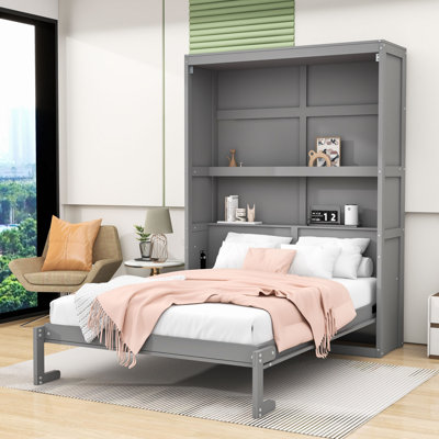 Lit escamotable avec armoire de rangement double fonction et lattes de confort