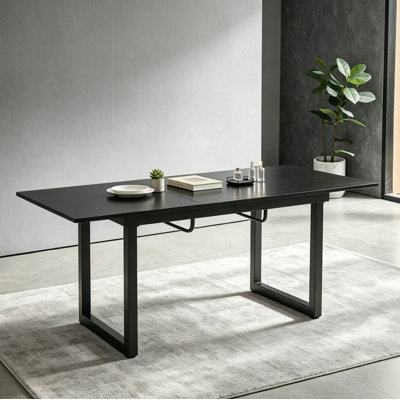 Black Color,Square Extendable Dining Table With Metal Leg,Modern Space Saving Kitchen Table For Living Room( 70.86" W X 31.5" D X 29.5" H)