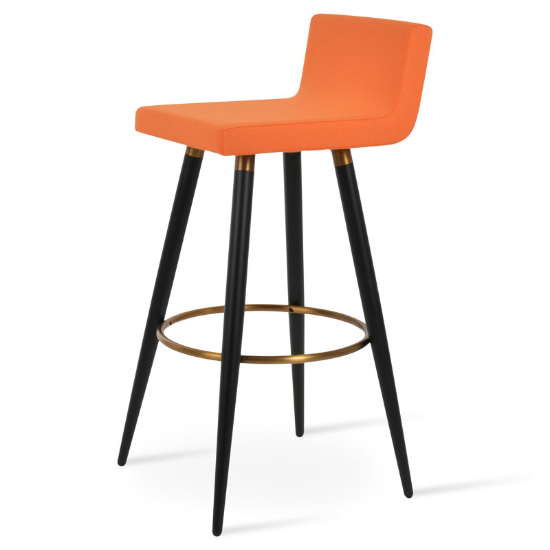 Dallas Ana Counter & Bar Stool, Bar Stool (29” Seat Height), Black/Bronze, Orange Fabric