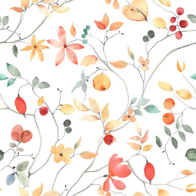 Papier peint Little Leaves And Berries, L 124,8 po x l 25 po