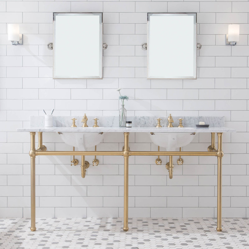 Ensemble de meuble-lavabo oval avec robinet et trop-plein Copeland Stone, Laiton satiné