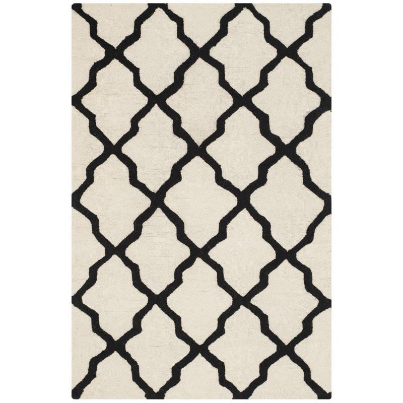 Cannen Hand Tufted Wool Geometric Rug, Rectangle 2' x 3', Ivory/Black