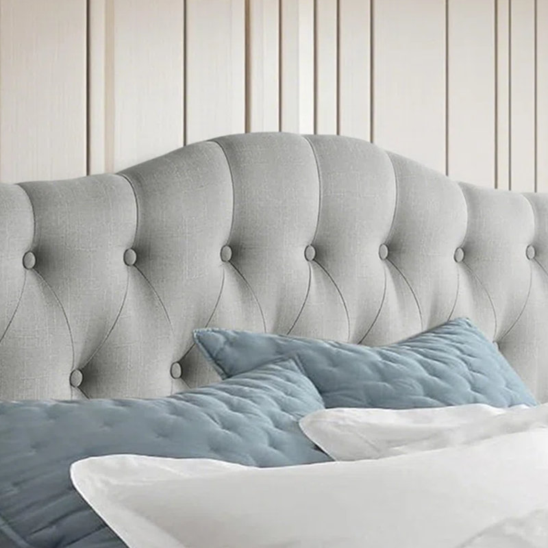 Linen Upholstered Headboard-Modern-Adjustable Height-Button Tufting, Full / Double, Gray
