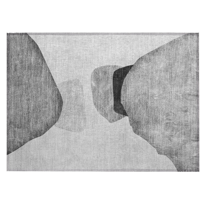 2' X 3' Gray and Black Abstract Washable Non Skid Indoor Outdoor Area Rug