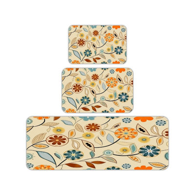 Sage Cream 3 Piece Mid Century Abstract Kitchen Rug for Floor