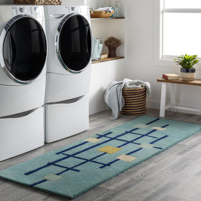 Tapis en laine touffeté à la main à motif géométrique Ayeln