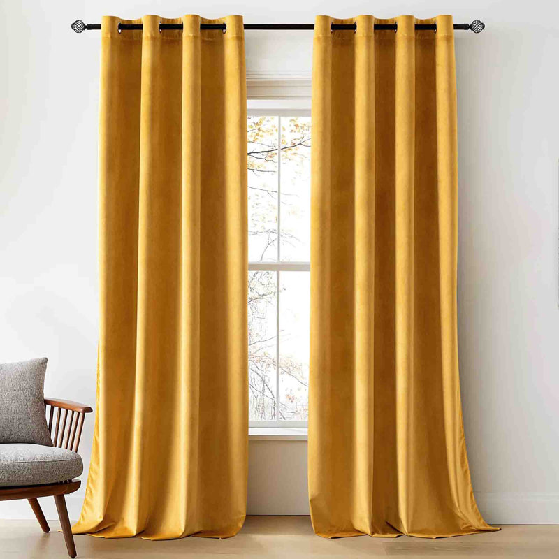 Velvet Blackout Curtain Pair (Set of 2), Mustard Yellow