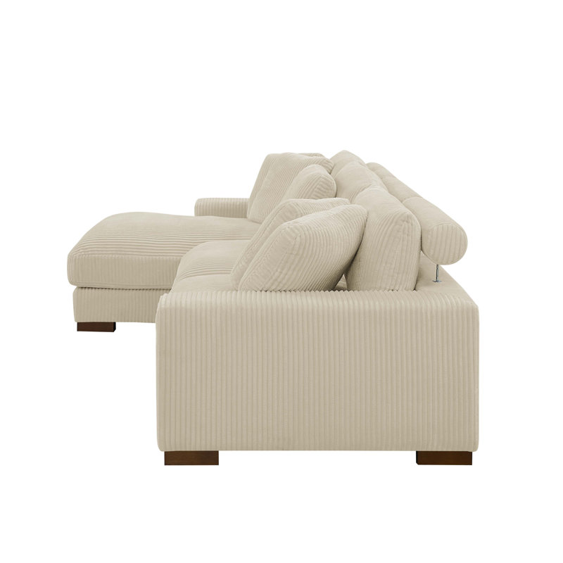 Canapé et méridienne Flaubert Gwendoly, Velours côtelé beige, Orienté à gauche (vu de face), H 33 po x l 89,5 po x P 65 po