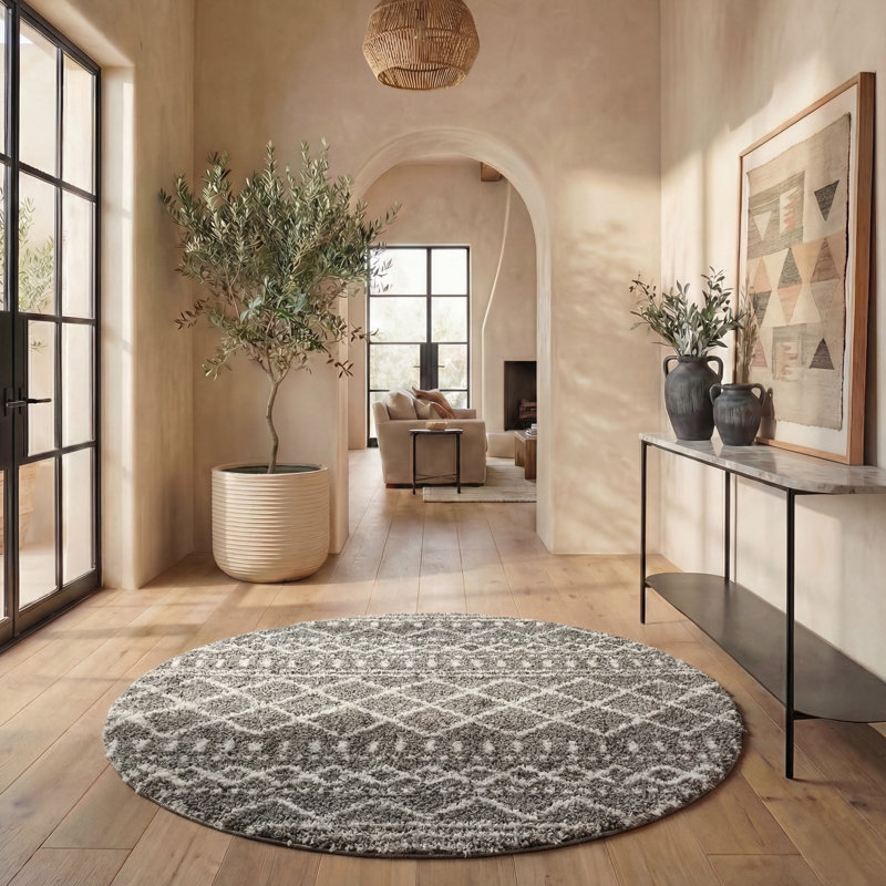 Develin Performance Geometric Rug, Round 6'7", Brown/Ivory