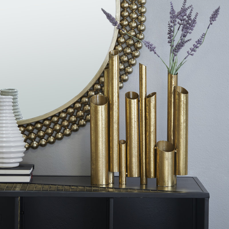 Gold Metal Organ Pipe Decorative Vase, 11" x 3" x 14"
