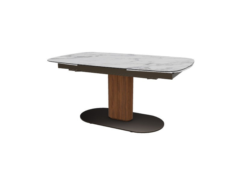 Cameo Extendable Tables, White Marble, Canaletto Walnut/Matt Bronze