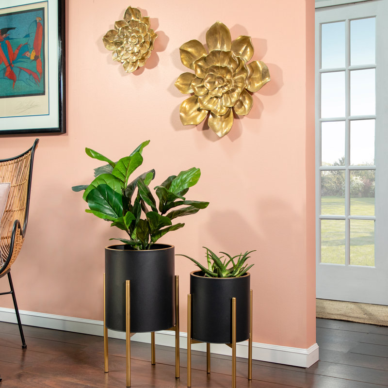 Aideen Metal Planter Pot Set for Indoor & Outdoor Use - Set of 2, Black