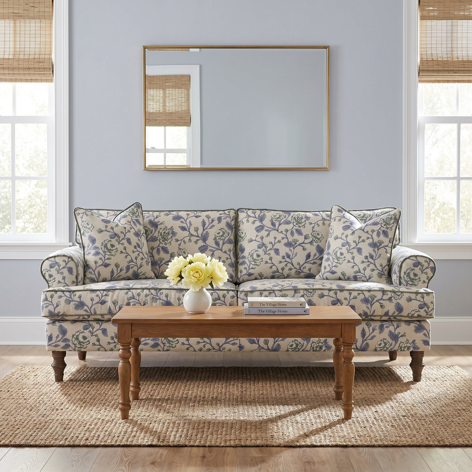 Erin & Ben Co. 87" Sofa, Cream/Blue/White