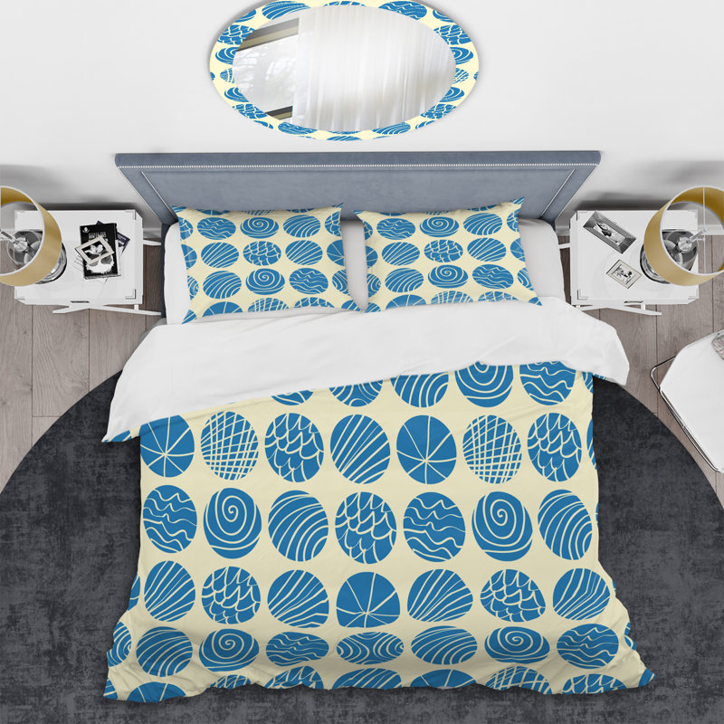 Motif de cercle bleu et crème - Ensemble de housse de couette abstrait - Microfibre de polyester