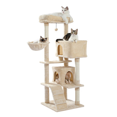 Cat Tree For Large Cats With Super Large Top Perch,56.2" Multi-Level Tower For Indoor Cats With Hammock And Sleeping Bag, Cat Shelves With Scratching Posts And 2 Condos Houses