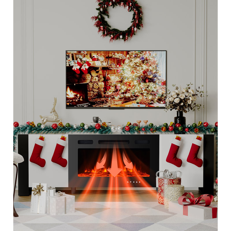 Sekena 17 Stories 165cm W Tv Stand Cabinet With Electric Fireplace, 53cm H x 190cm W x 33cm D