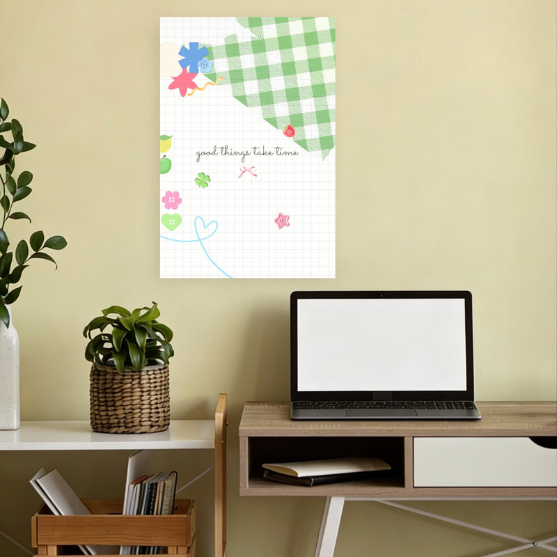 Good Things Take Time Collage Colorful Playful Whimsical Flower Landscape Wall Art Print 1 Piece Wrapped Canvas Wall Art
