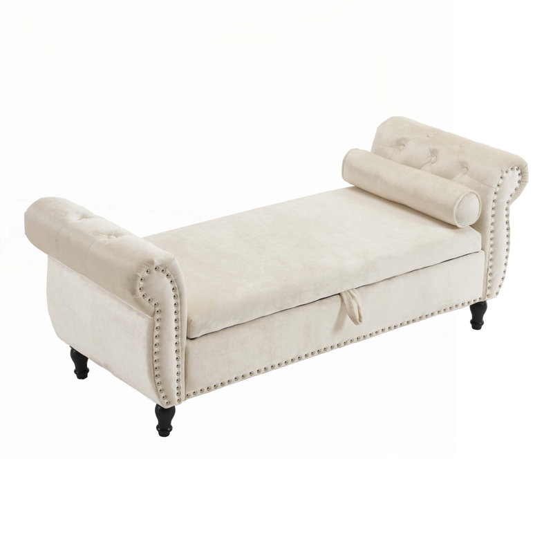 Banc de rangement en velours Bentlee , Beige