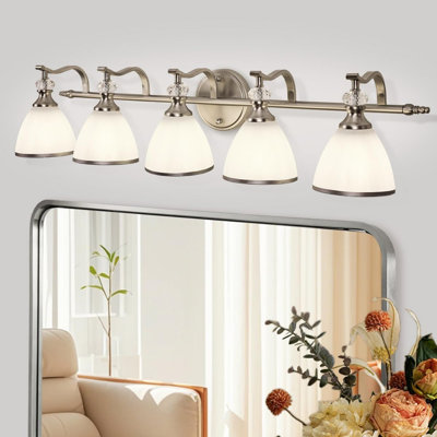 Luminaire de meuble-lavabo vintage avec abat-jour en verre givré et applique en cristal, applique murale