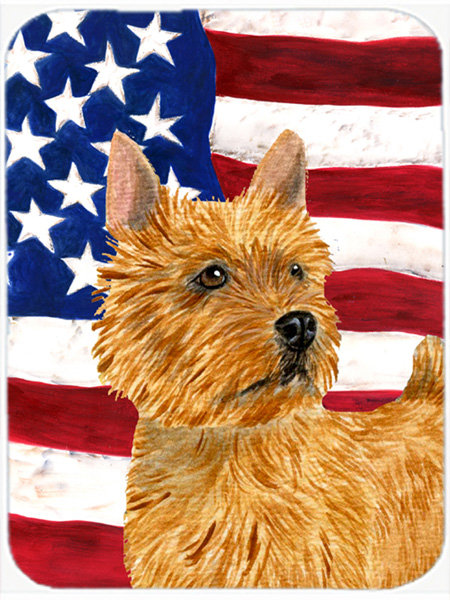 Drapeau américain avec planche à découper en verre Norwich terrier