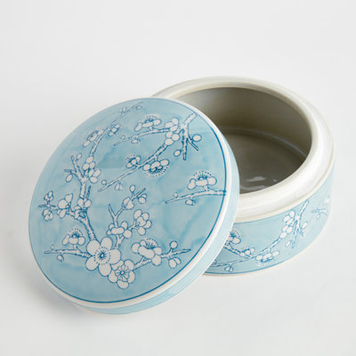 Bleu de Chine Hand-Painted Porcelain Soft Blue Chinoiserie Round Lidded Catchall Box Large