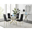 Bernell Modern Chrome Metal & Glass Round Dining Table Set with 4 Quilted Velvet Chairs-88587577-88587579-88587574